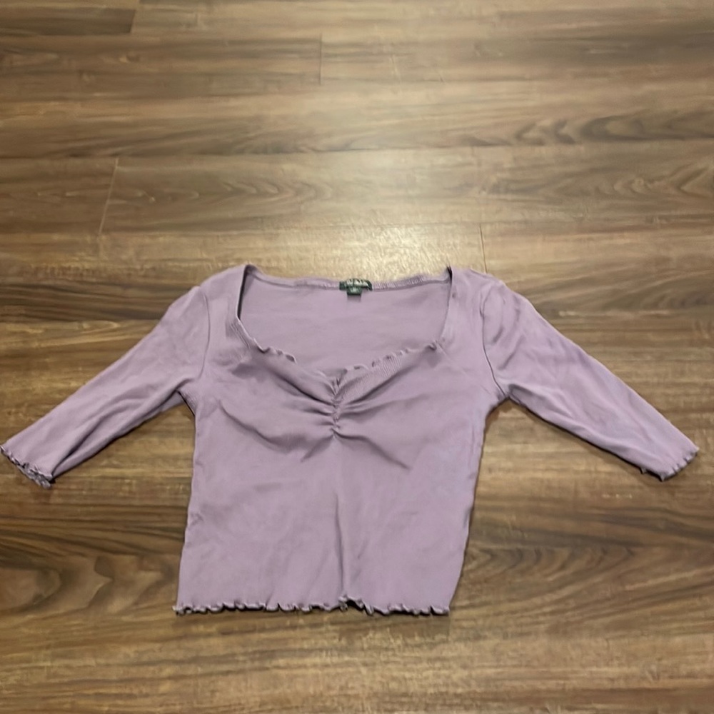 Purple mid sleeve cute crop top
